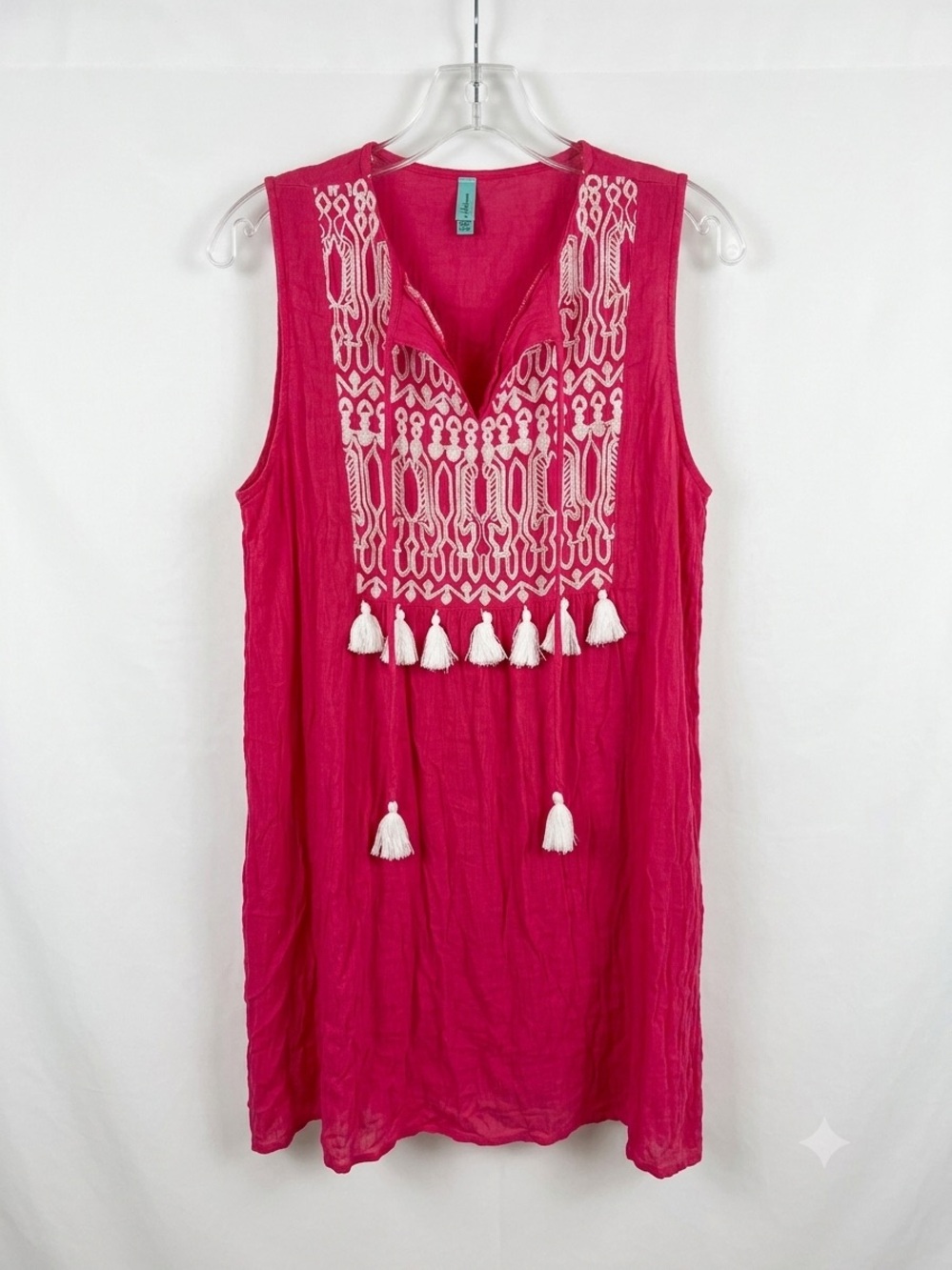 Women's Fuchsia Embroidered Tassel Sleeveless Top
